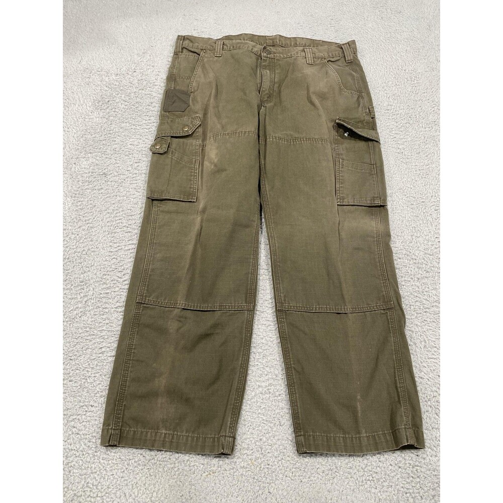 Carhartt Pants Mens 42x30 Green Cargo Relaxed Canvas Workwear Double Knee  B342